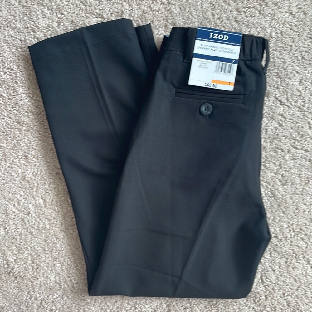 Boys Izod Flat Front Stretch Black Dress Pants